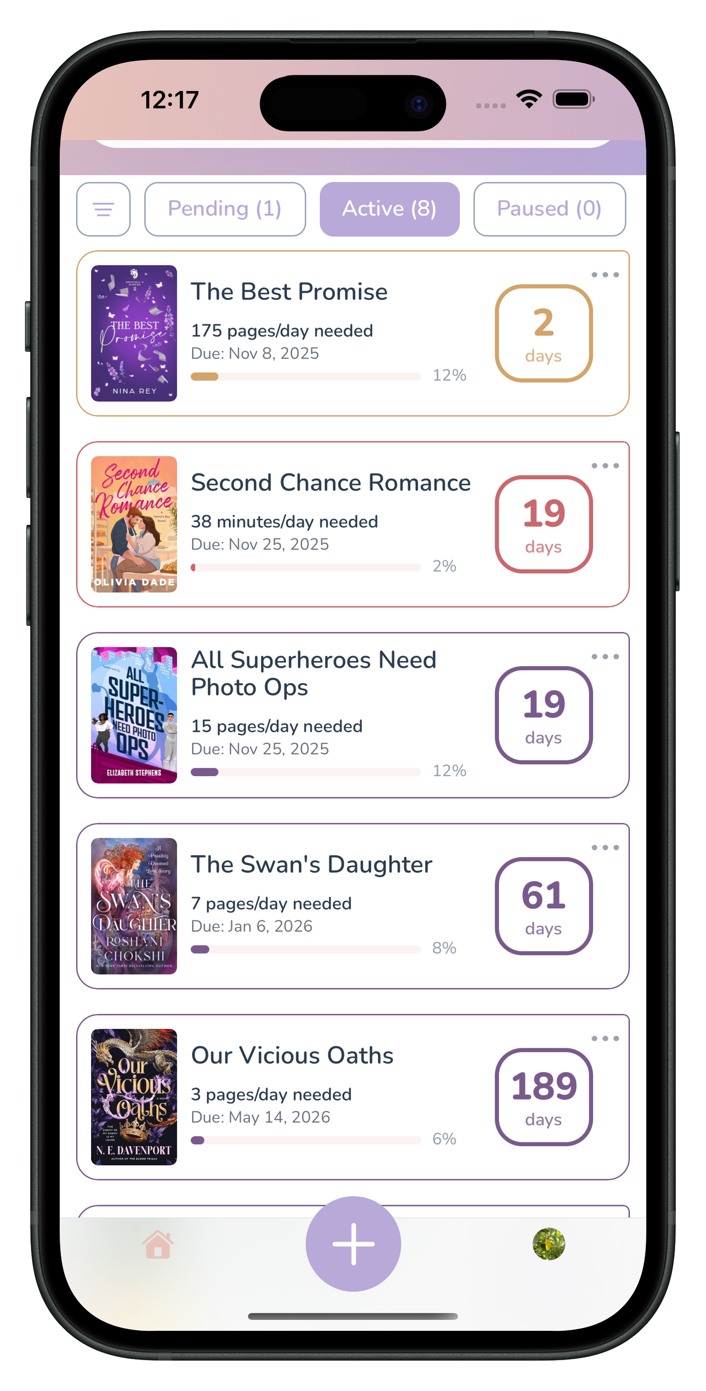 ShelfControl dashboard showing multiple book formats including physical books, ebooks, and audiobooks with due dates